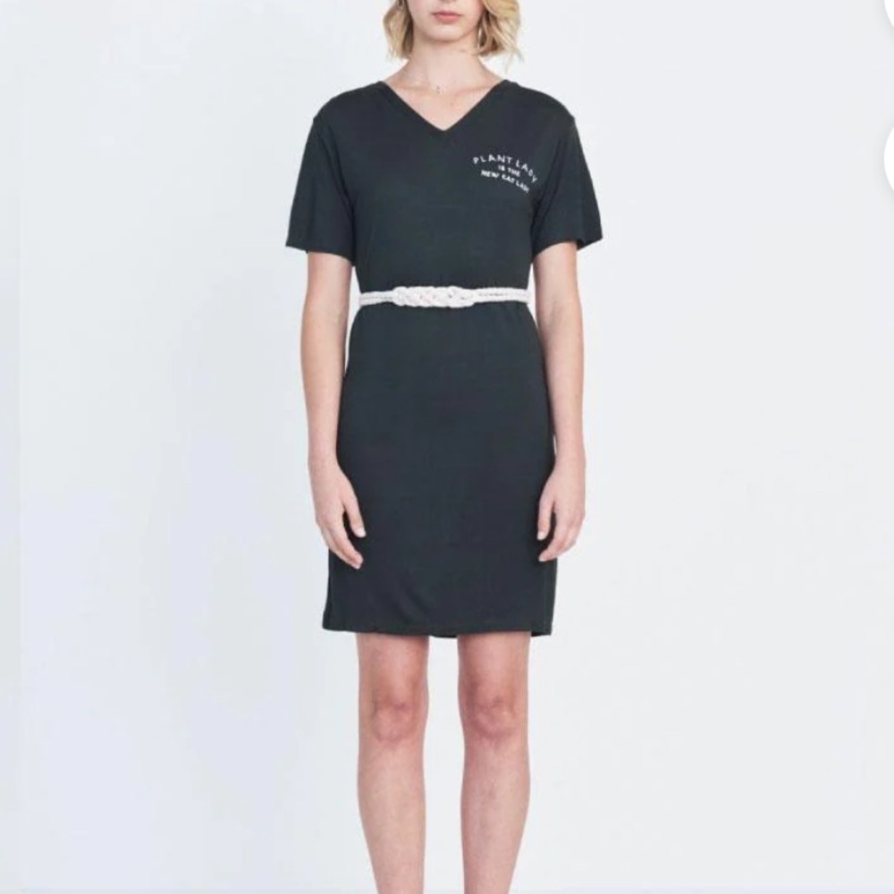 Plant Lady New Cat Lady SiiZU Eco Responsible T-Shirt Dress V-Neck Modal
